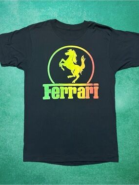 Vintage Ferrari Prancing Horse Logo Puff Print Shirt